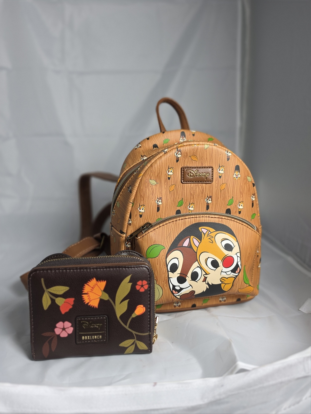 Disney Chip 'n' Dale Brown Mini Backpack with Floral Wallet